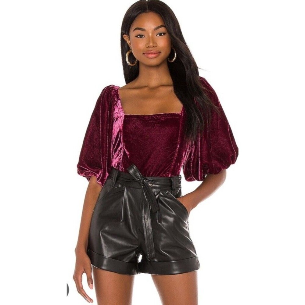 Free People Marie Velvet Open Back Crop Top Maroon, Medium,
